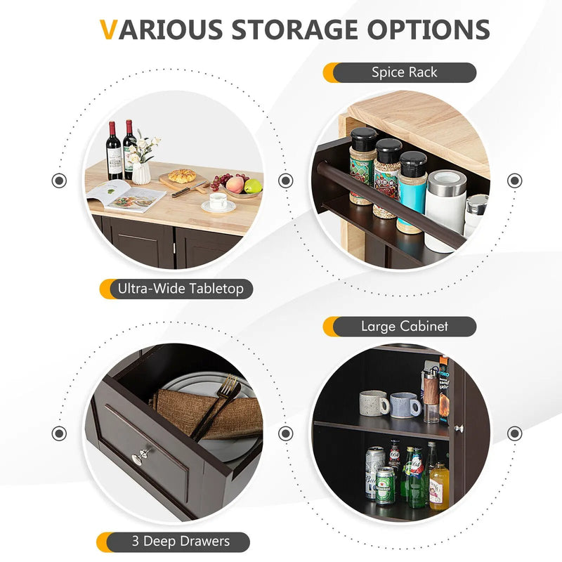 Kitchen Island Trolley Cart Wood with Drop-Leaf Tabletop and Storage Cabinet by DirectDeals