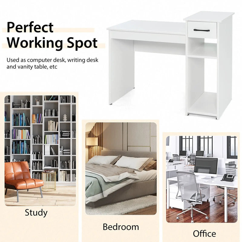 Computer Desk PC Laptop Table with Drawer and Shelf-White by DirectDeals