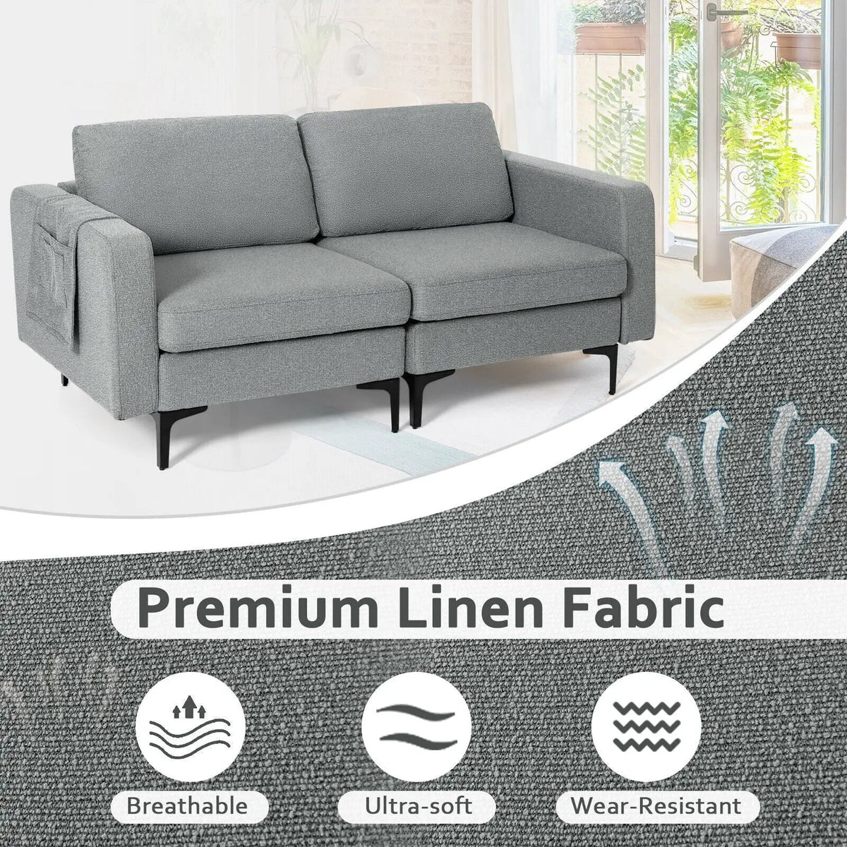 Modern Loveseat Sofa Couch with Side Storage Pocket and Sponged Padded Seat Cushions, photo 9 of 12