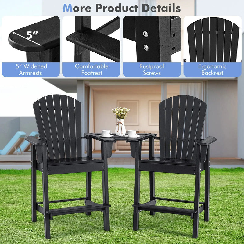 2 Pieces HDPE Tall Adirondack Chair with Middle Connecting Tray by DirectDeals