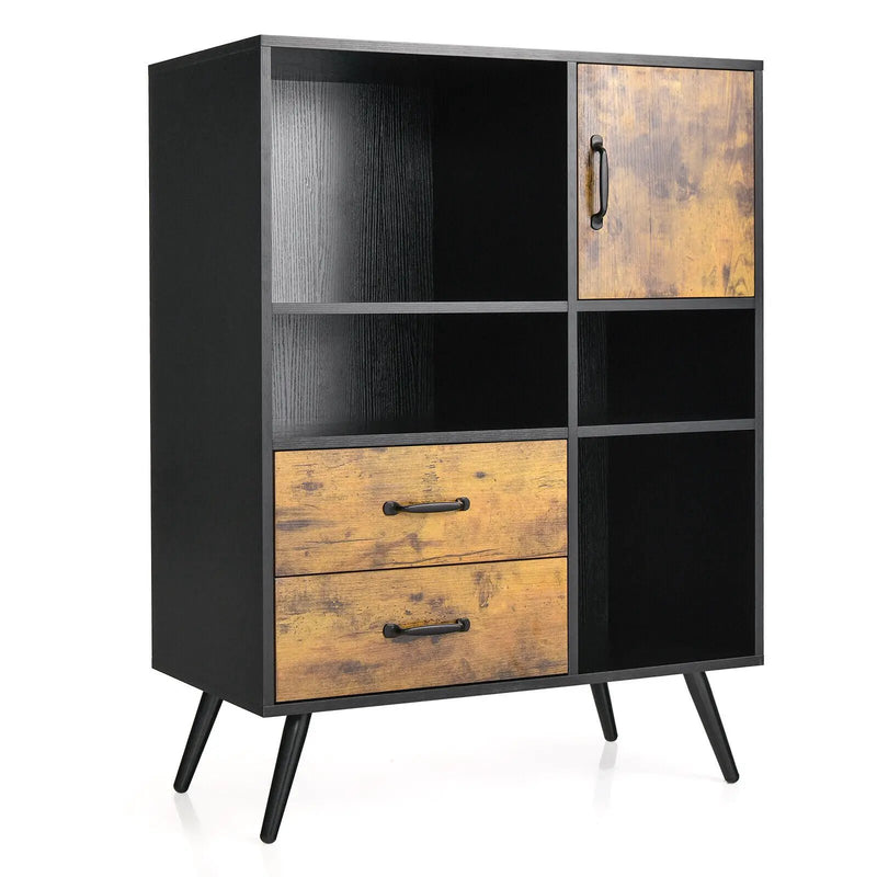 Industrial Buffet Sideboard Kitchen Cupboard with Cubbies Drawers-Rustic Brown by DirectDeals