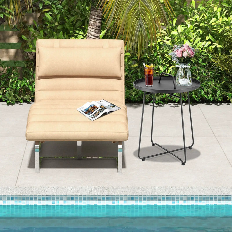 Outdoor Metal Patio End Side Table Weather Resistant with Handle by DirectDeals