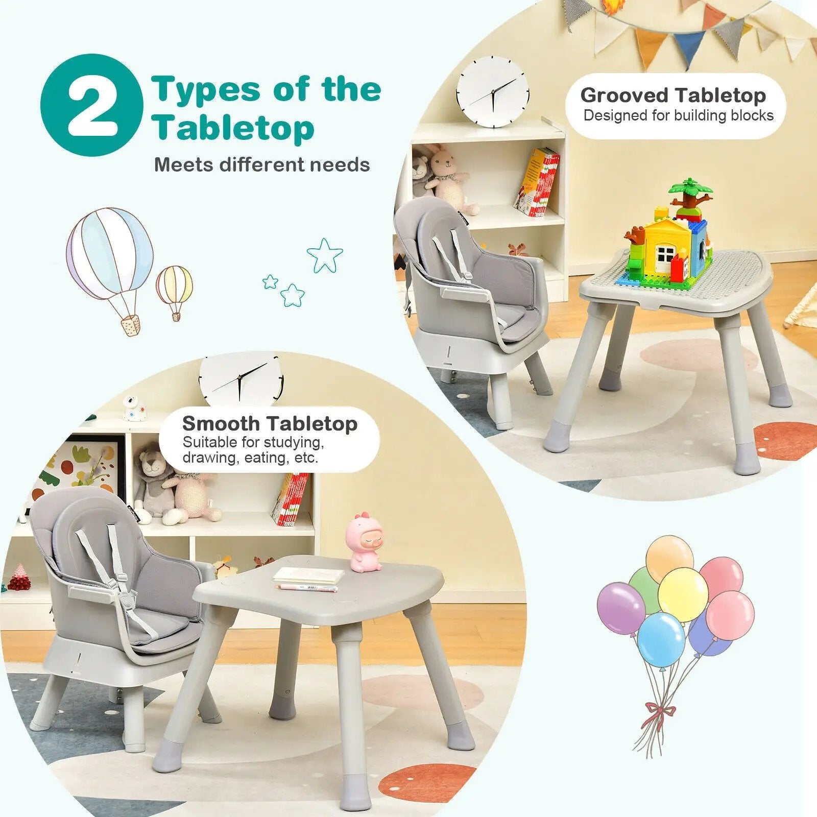 6-in-1 Convertible Baby High Chair with Adjustable Removable Tray by DirectDeals