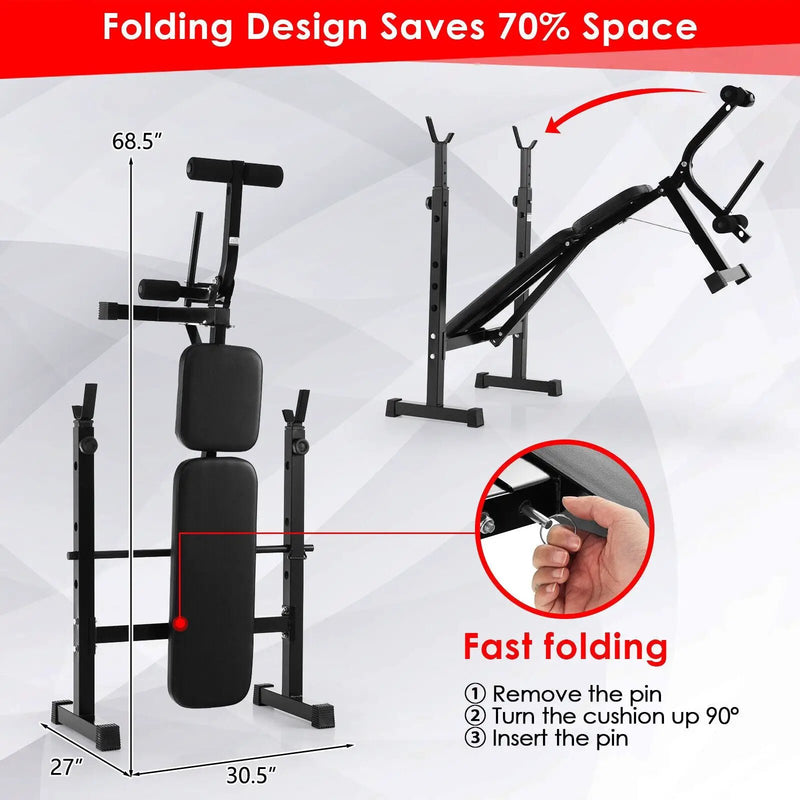 Adjustable Weight Bench and Barbell Rack Set with Weight Plate Post by DirectDeals