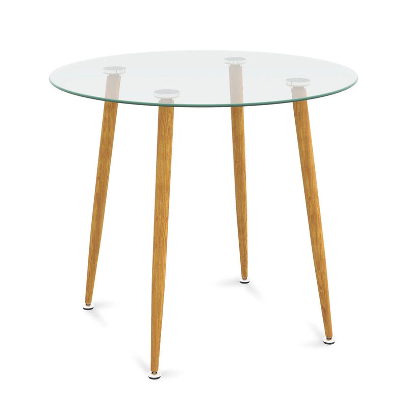 Round Glass Dining Table Leisure Coffee Table with Metal Legs-Natural by DirectDeals