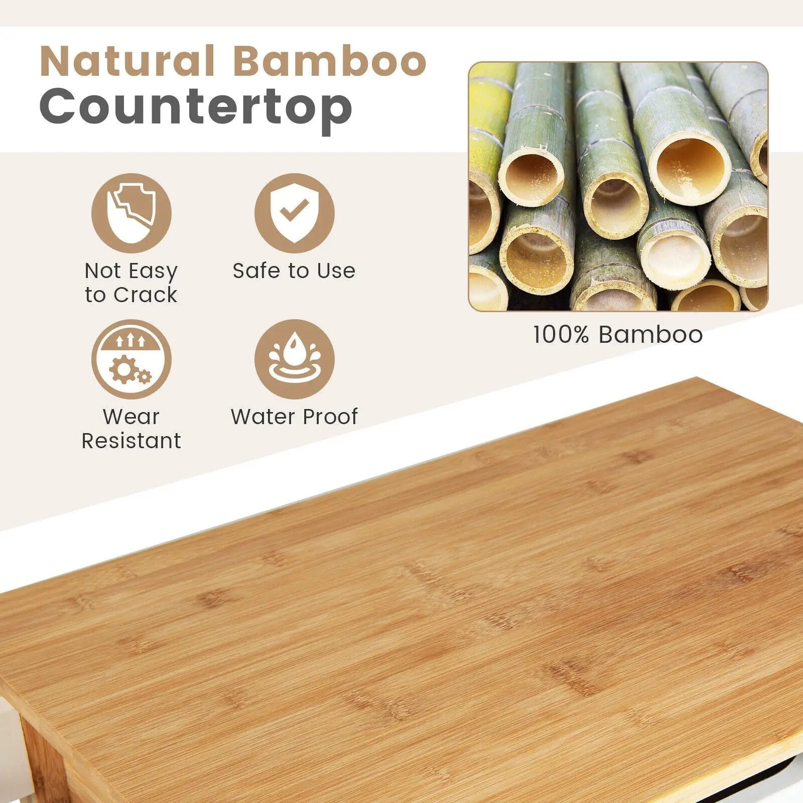 3-Tier Kitchen Island Cart Rolling Service Trolley with Bamboo Top by DirectDeals