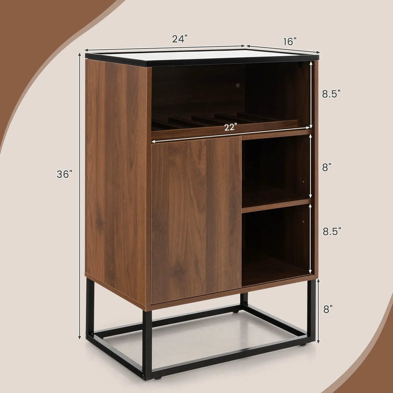 Wine Storage Cabinet Buffet Sideboard with Adjustable Shelf and Sliding Door-Brown by DirectDeals