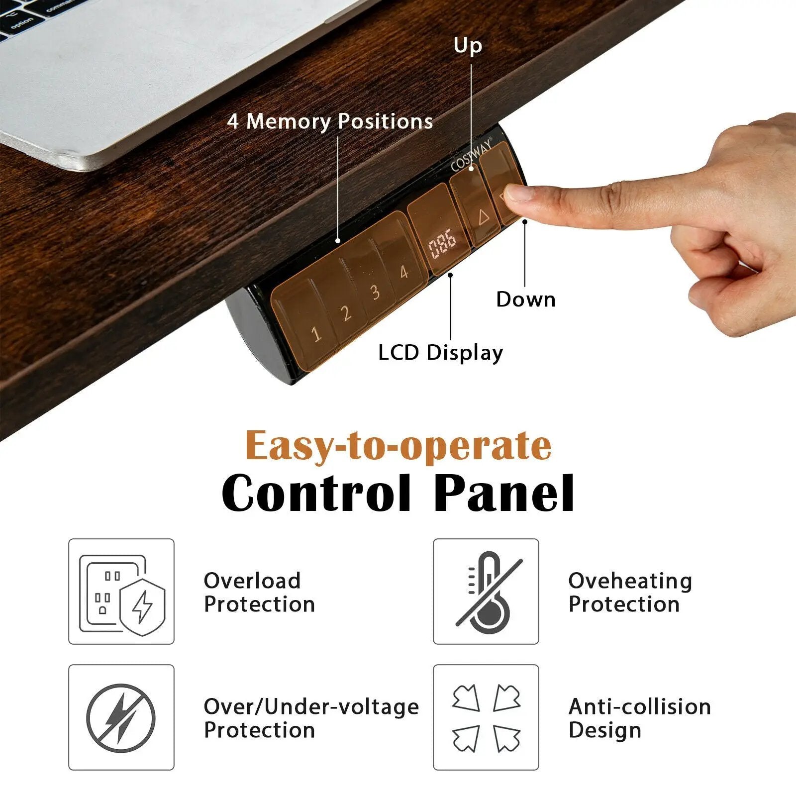 L-shaped Electric Standing Desk with 4 Memory Positions and LCD Display by DirectDeals