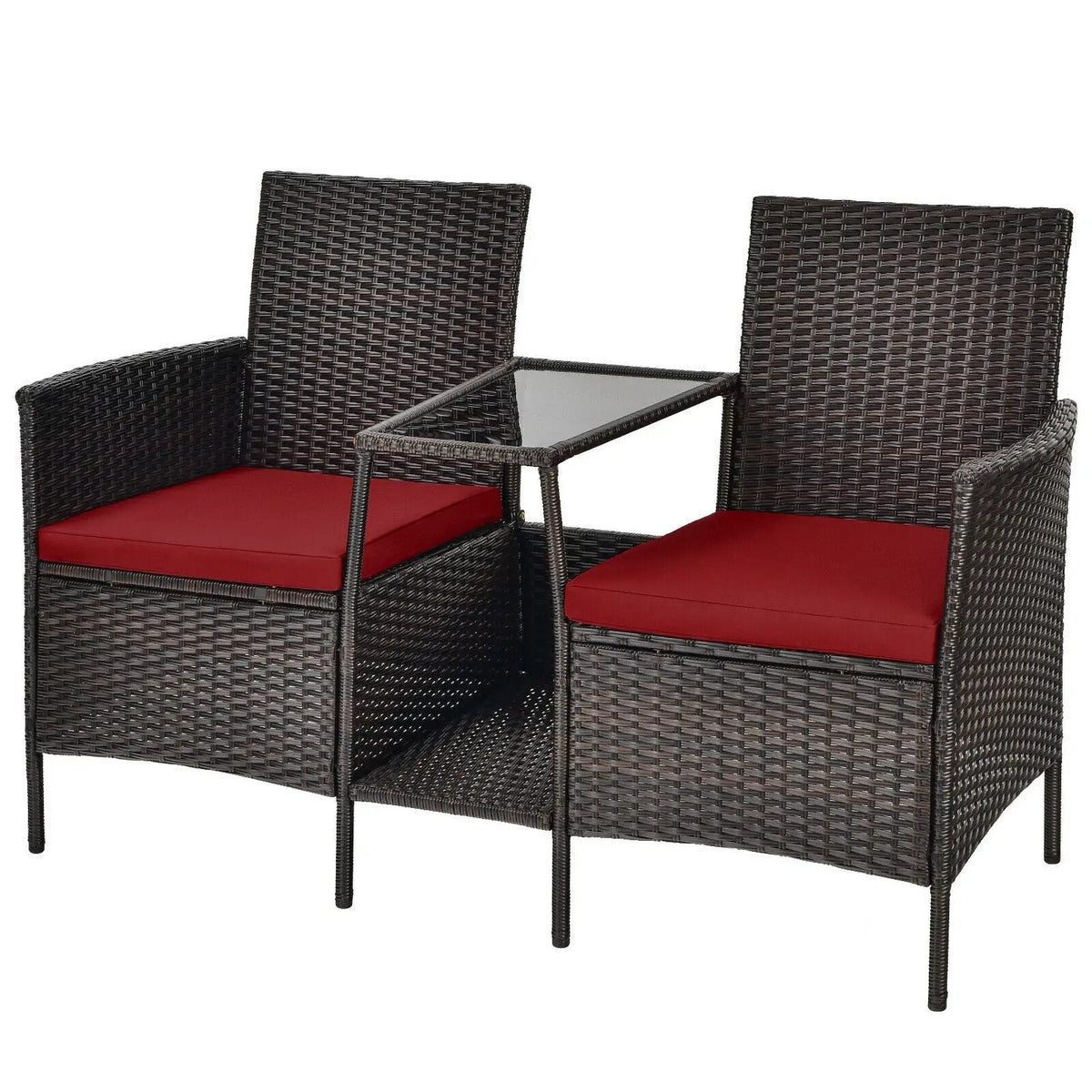 Patio Rattan Wicker Conversation Set Sofa Cushioned Loveseat Glass Table, photo 11 of 11