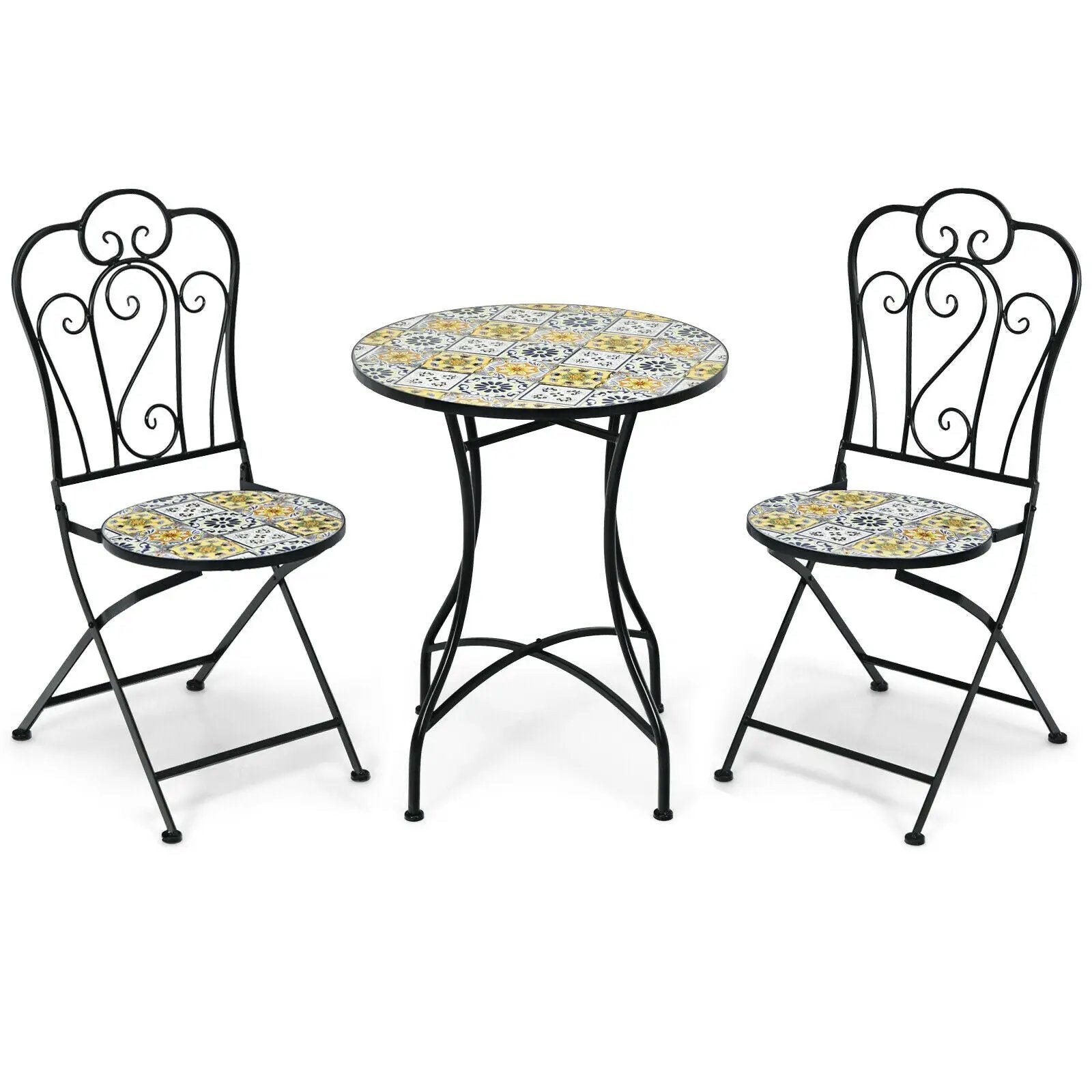 2-Pieces Mosaic Folding Bistro Chairs with Ceramic Tiles Seat by DirectDeals