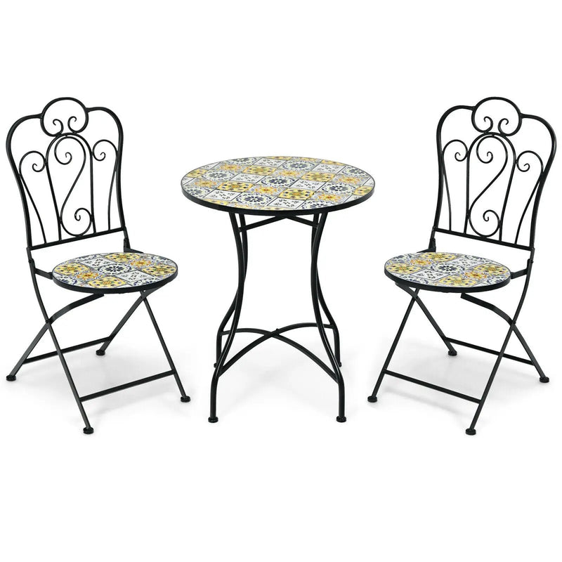 2-Pieces Mosaic Folding Bistro Chairs with Ceramic Tiles Seat by DirectDeals