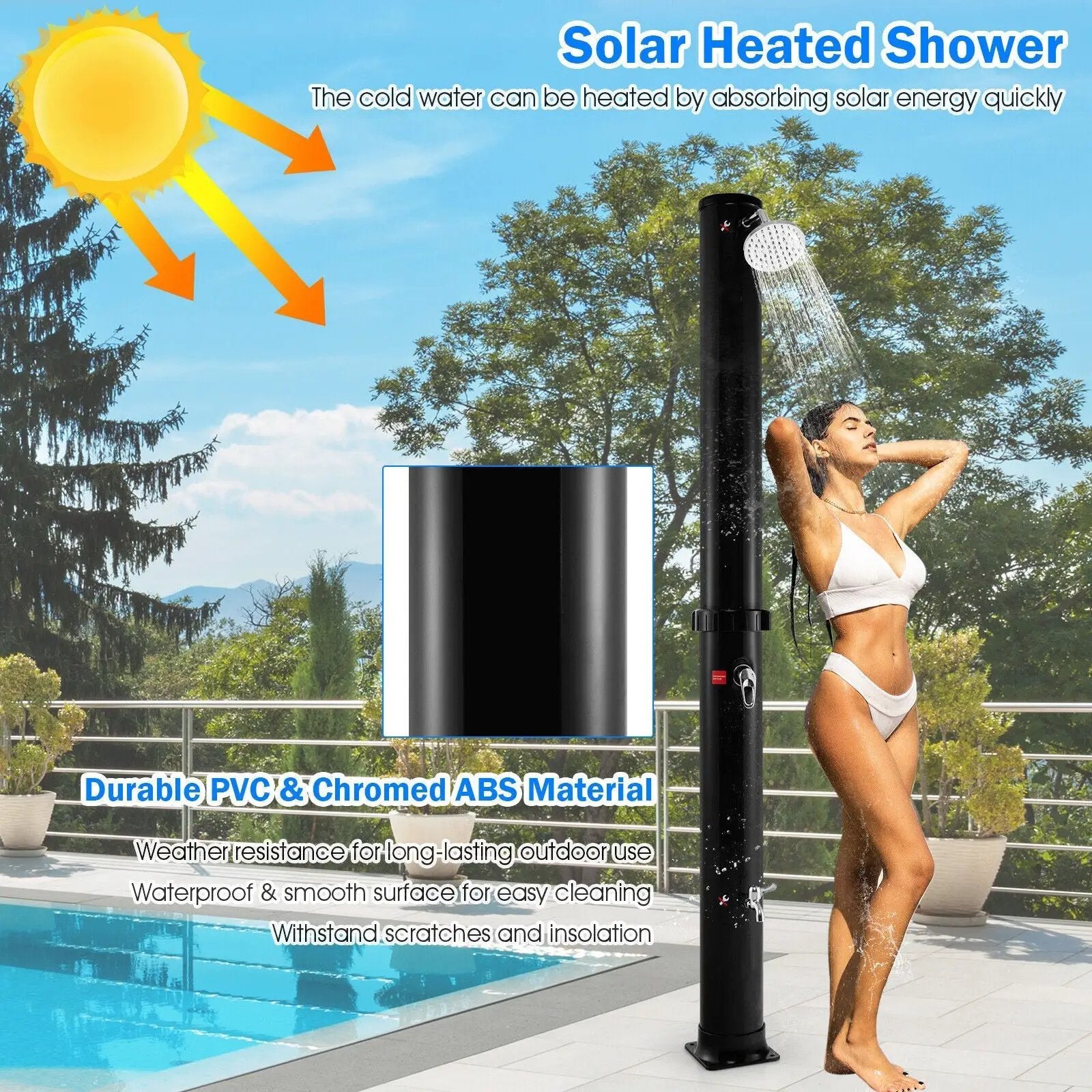 7.2 Feet Solar-Heated Outdoor Shower with Free-Rotating Shower Head by DirectDeals