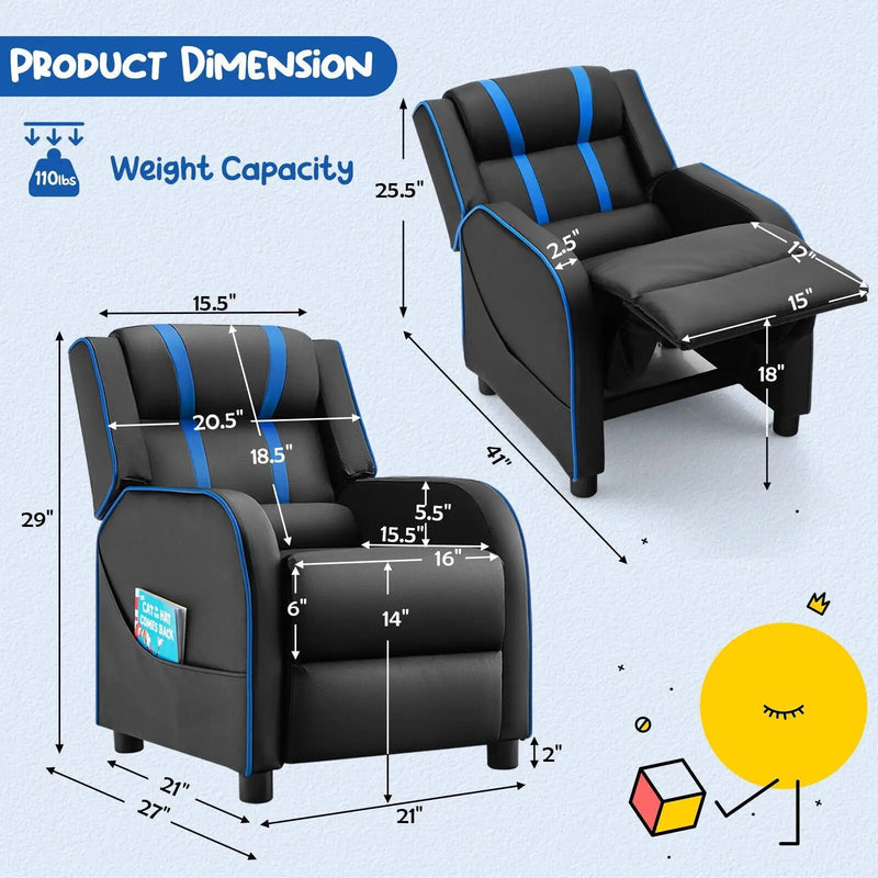Kids Recliner Chair with Side Pockets and Footrest by DirectDeals