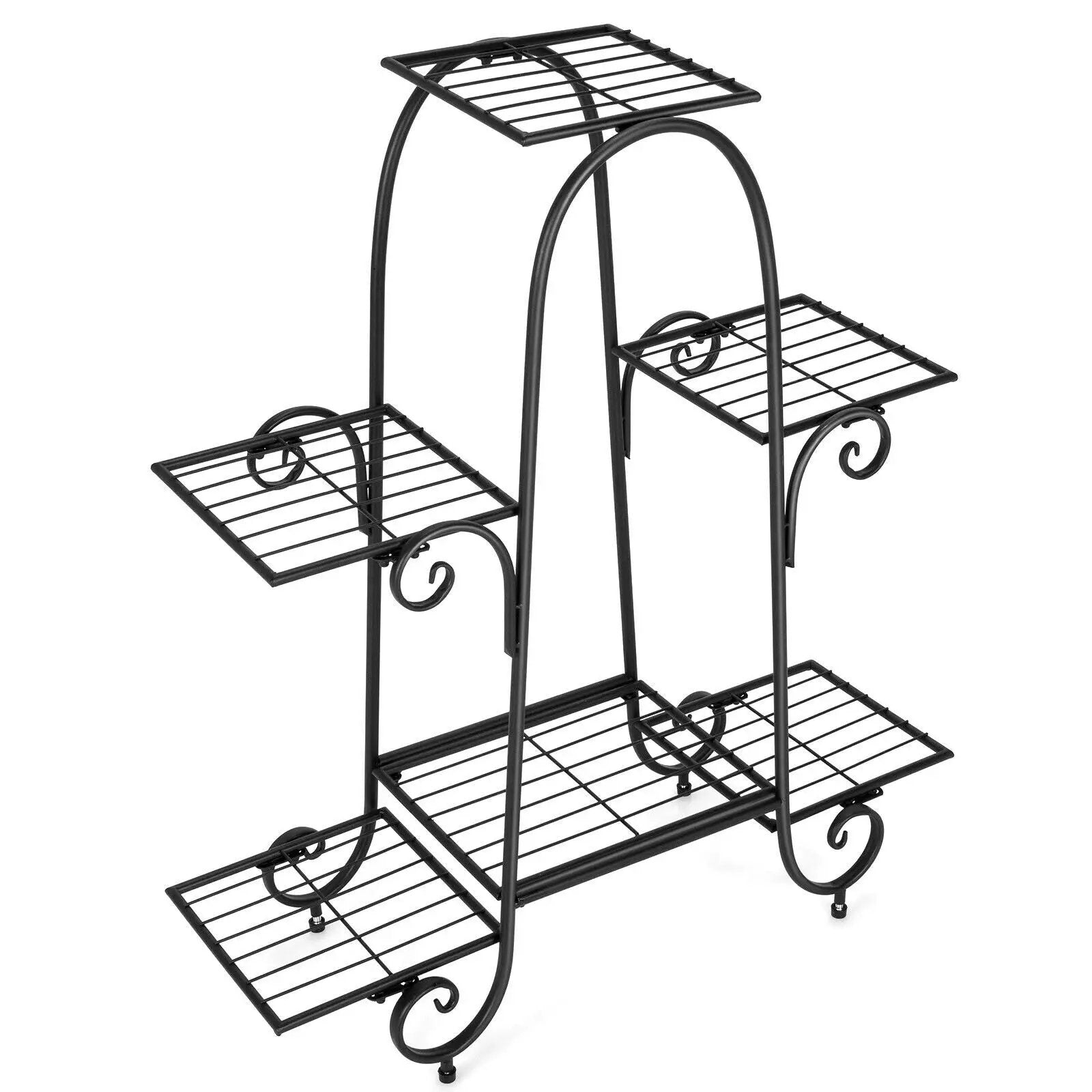 6-Tier Plant Stand with Adjustable Foot Pads-Black by DirectDeals