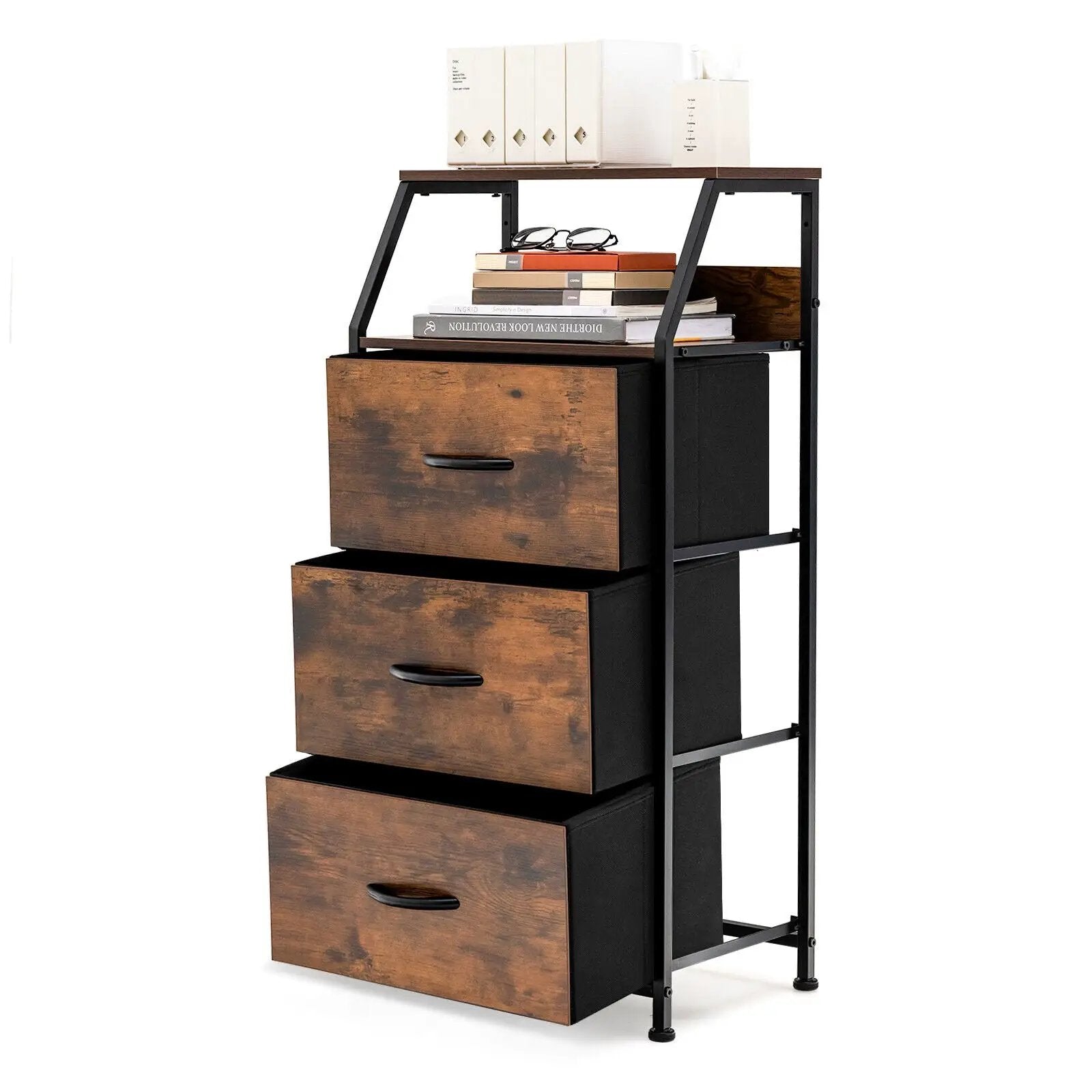 Freestanding Cabinet Dresser with Wooden Top Shelves by DirectDeals