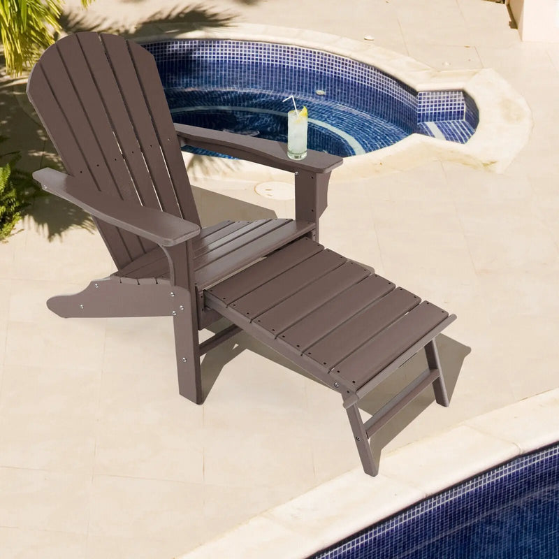 Patio HDPE Adirondack Chair with Retractable Ottoman by DirectDeals