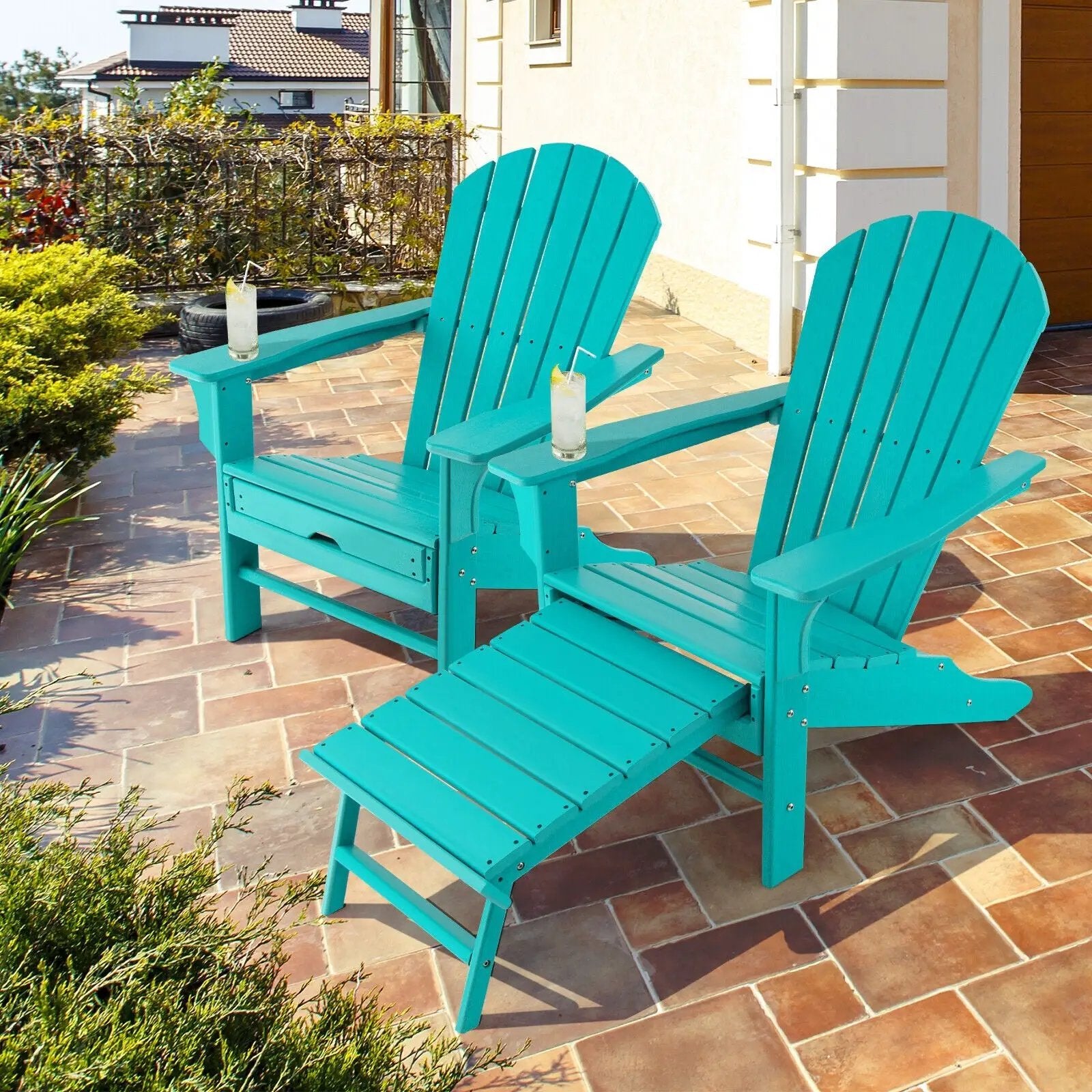 Patio HDPE Adirondack Chair with Retractable Ottoman by DirectDeals