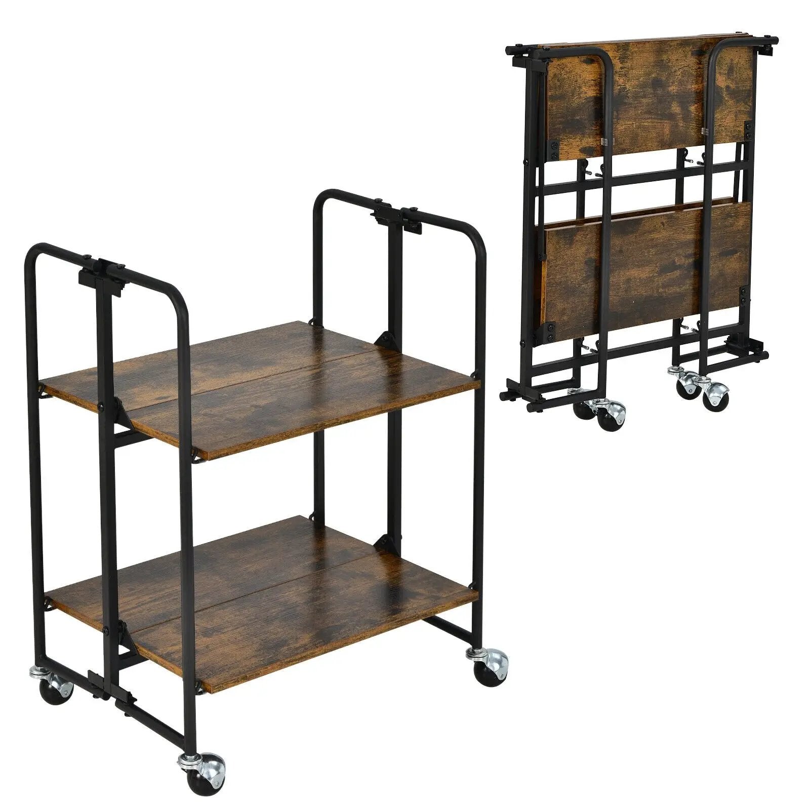 Folding Rolling Cart with Metal Frame-2-Tier by DirectDeals