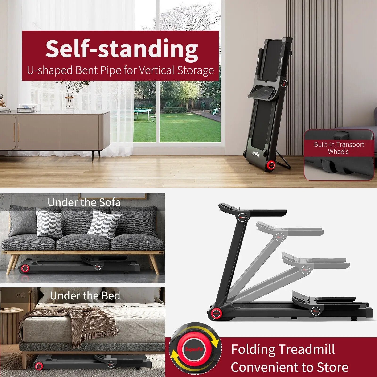 3.75HP Folding Treadmill with APP and 12 Preset Programs by DirectDeals