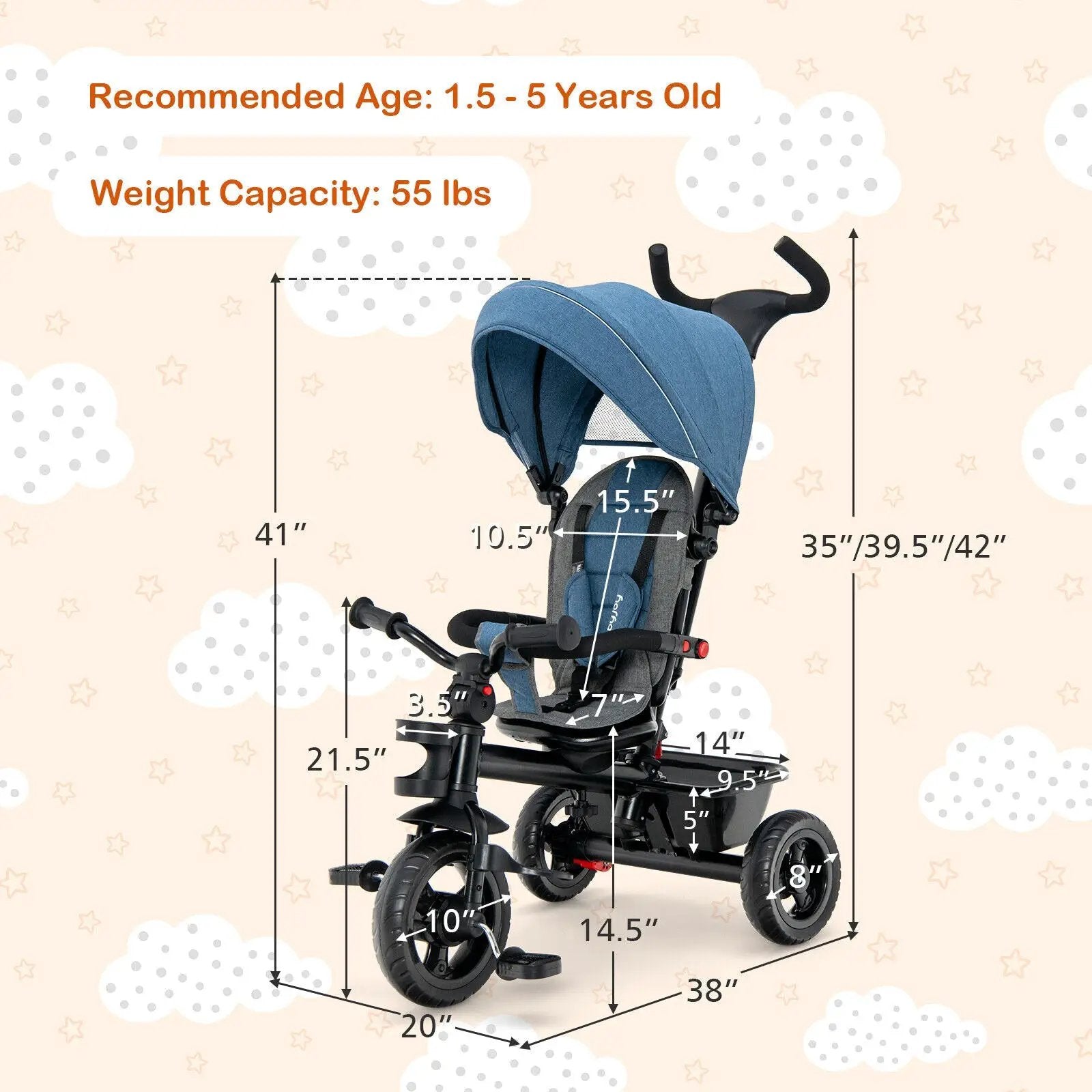 4-in-1 Baby Tricycle Toddler Trike with Convertible Seat by DirectDeals