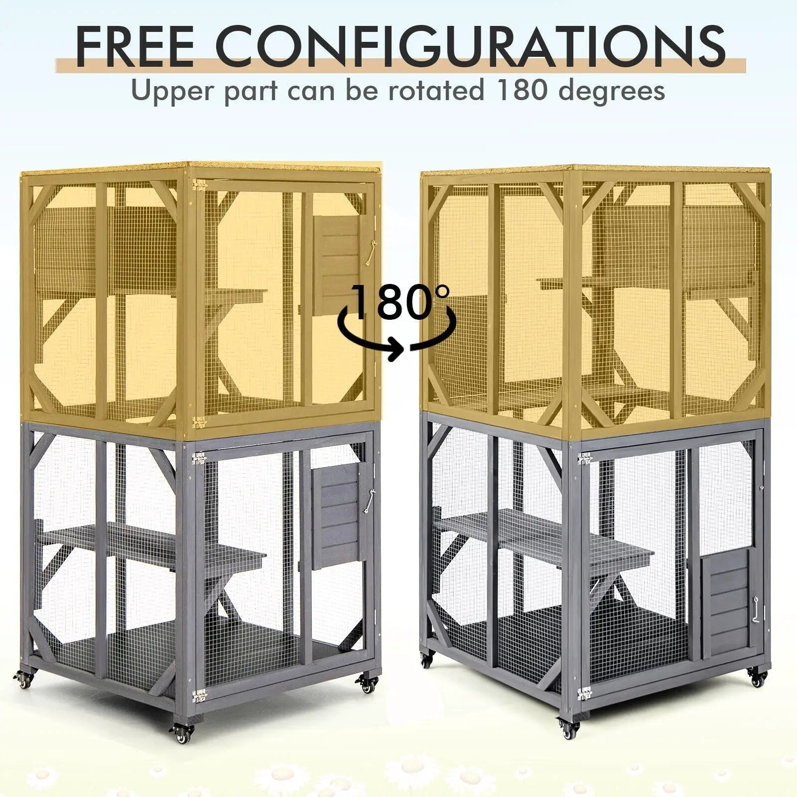 Outdoor Cat House Enclosures on Wheels Kitten Cages with Resting Box-Gray by DirectDeals