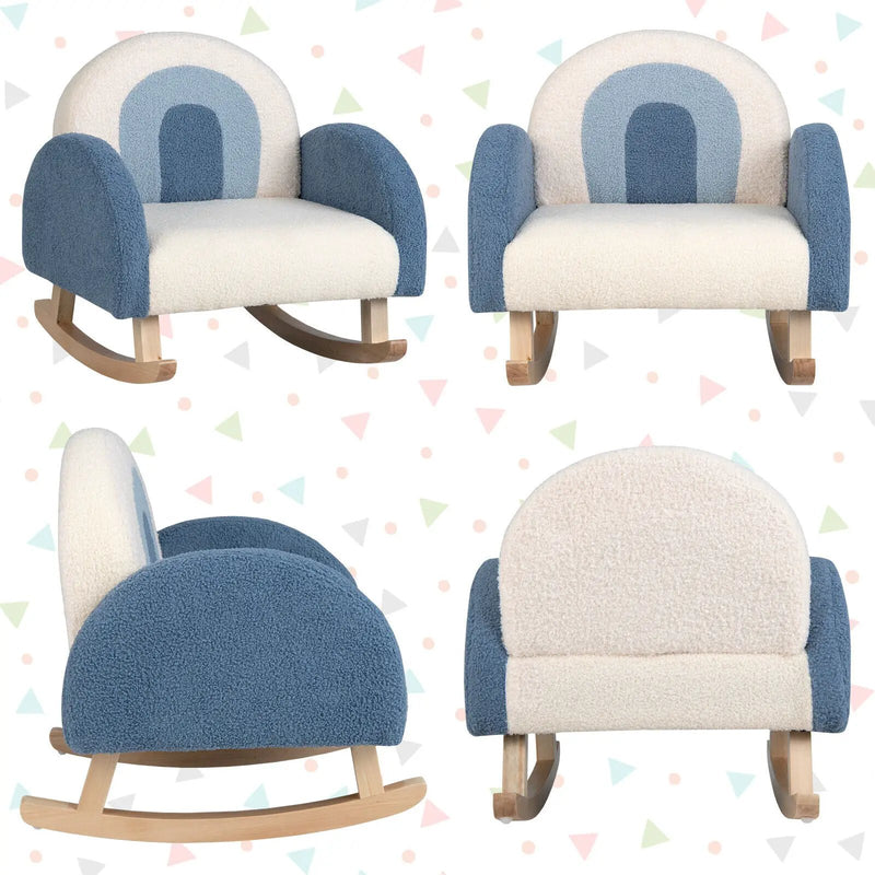 Kids Rocking Chair Children Velvet Upholstered Sofa with Solid Wood Legs by DirectDeals