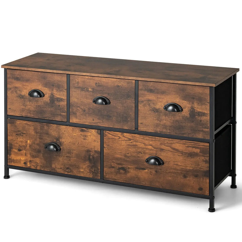 Dresser Organizer with 5 Drawers and Wooden Top-Rustic Brown by DirectDeals