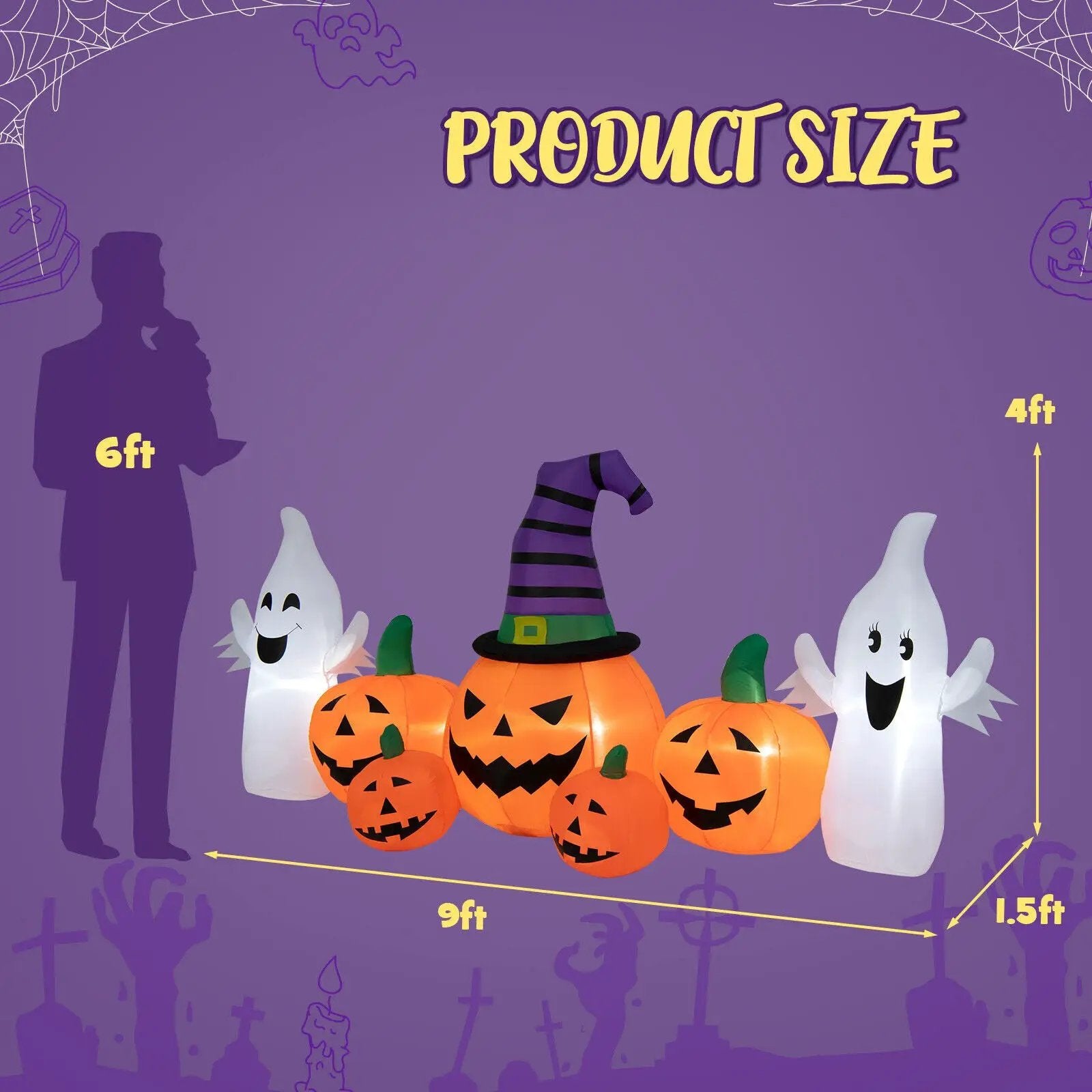 9 Feet Long Halloween Inflatable Pumpkins with 2 Ghosts by DirectDeals