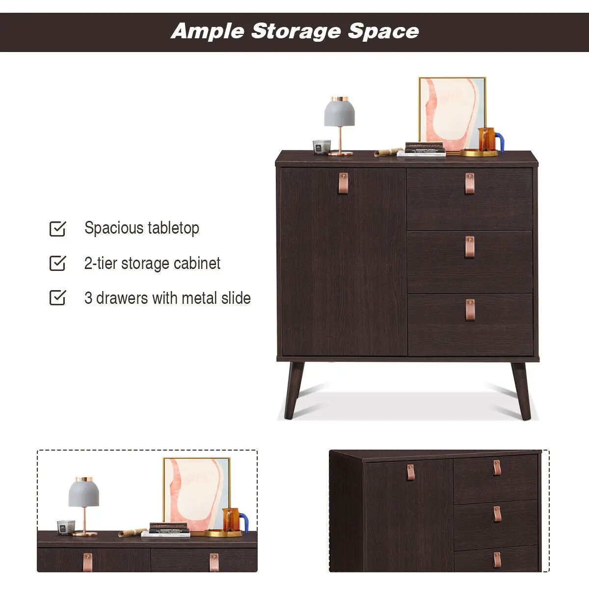 3-drawer Sideboard Storage Display Cabinet-Brown by DirectDeals