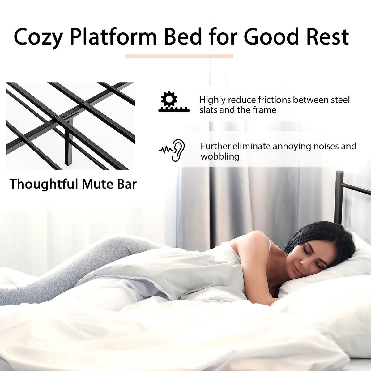 Full/Queen Size Platform Bed Frame with High Headboard, photo 5 of 9