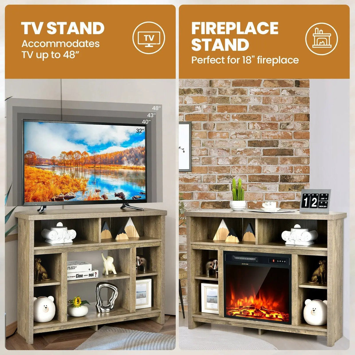 Modern Corner TV Stand with Adjustable Shelves for TVs up to 48 Inch, photo 21 of 24
