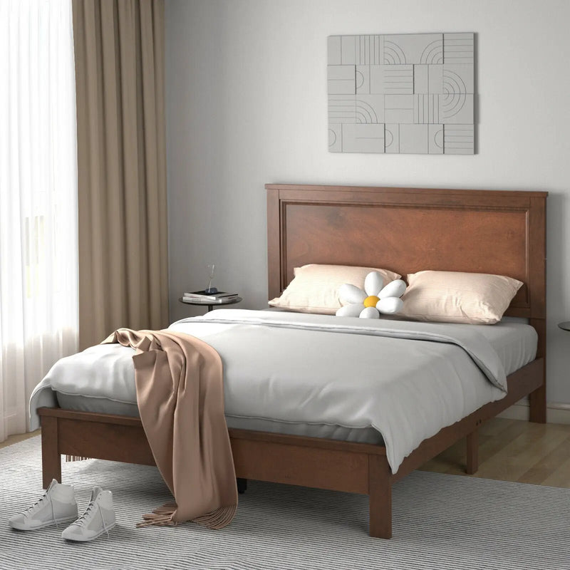 Queen Size Bed Frame Platform Slat High Headboard Bedroom with Rubber Wood Leg by DirectDeals