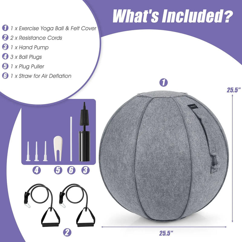 Yoga Sitting Ball with Felt Cover and Air Pump by DirectDeals