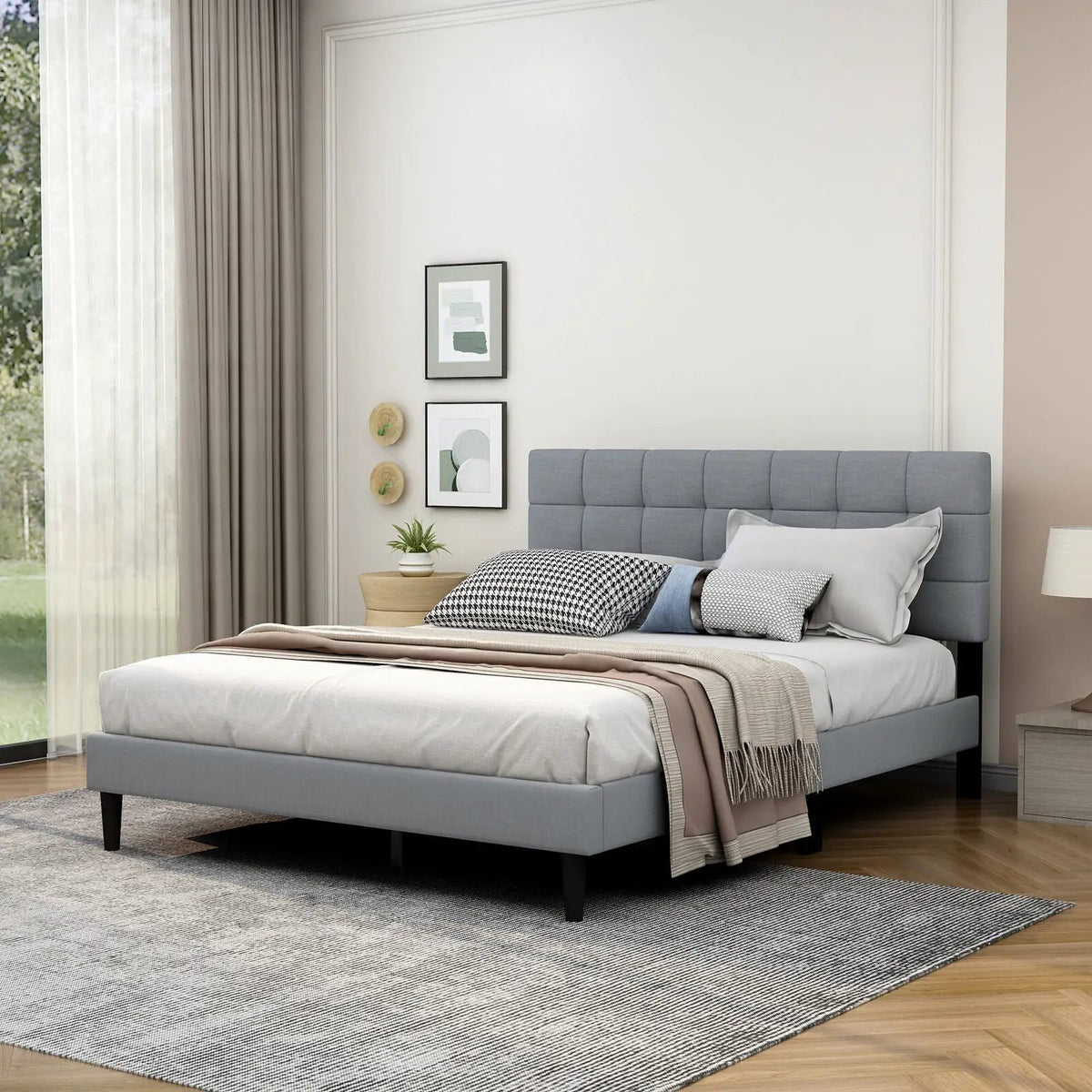 Full/Queen Size Upholstered Platform Bed Frame with Storage Ottoman, photo 4 of 16