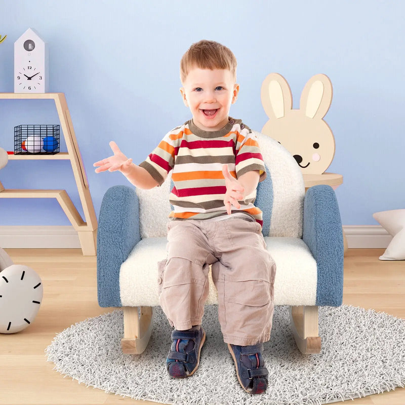 Kids Rocking Chair Children Velvet Upholstered Sofa with Solid Wood Legs by DirectDeals