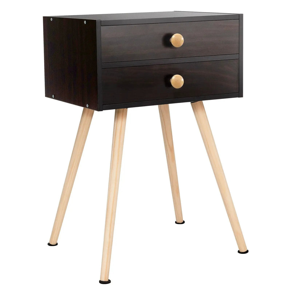 Modern Nightstand Bedside Table Mid Century with 2 Drawers-Natural, photo 3 of 10