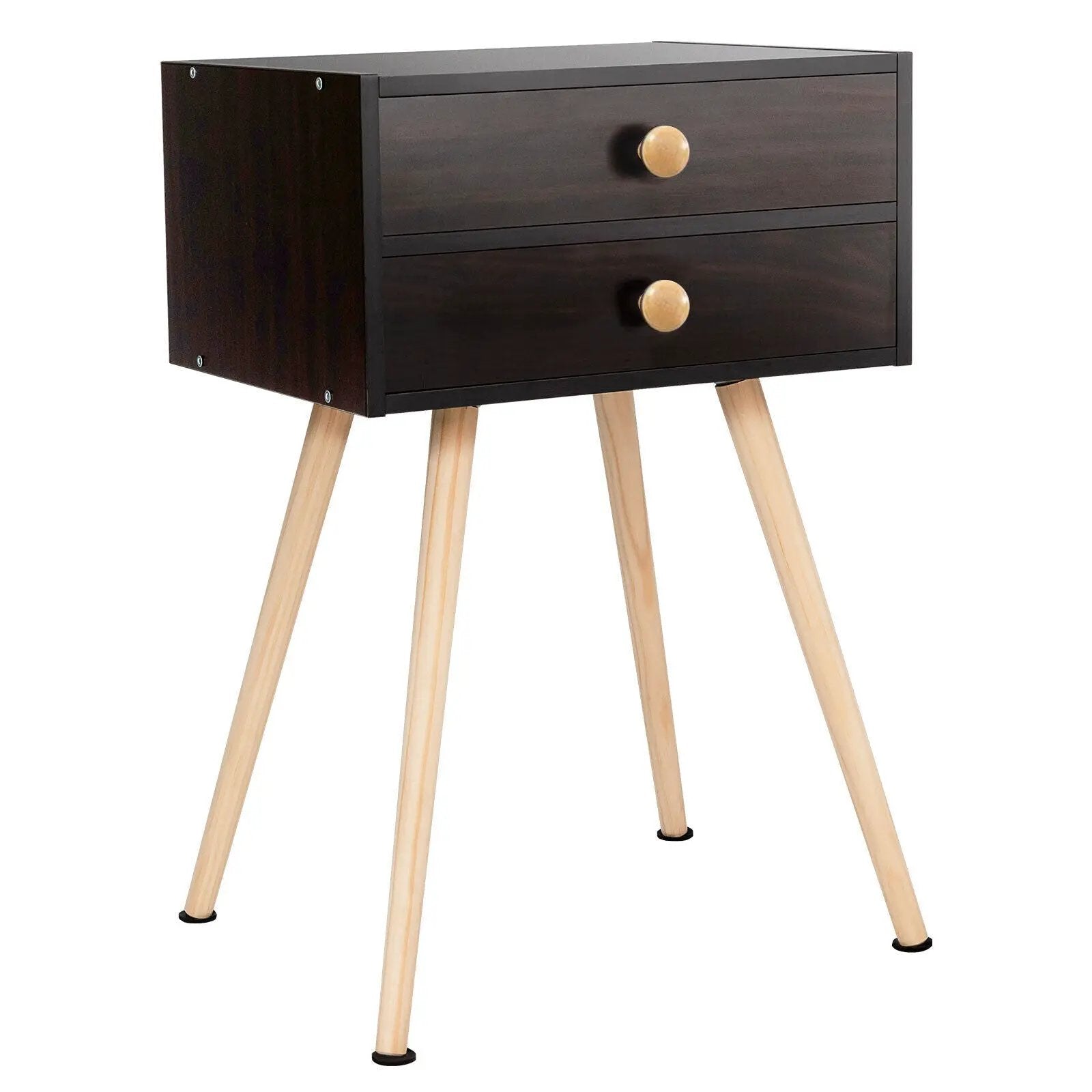 Modern Nightstand Bedside Table Mid Century with 2 Drawers-Natural by DirectDeals