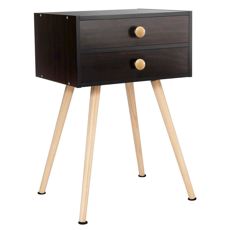 Modern Nightstand Bedside Table Mid Century with 2 Drawers-Natural by DirectDeals