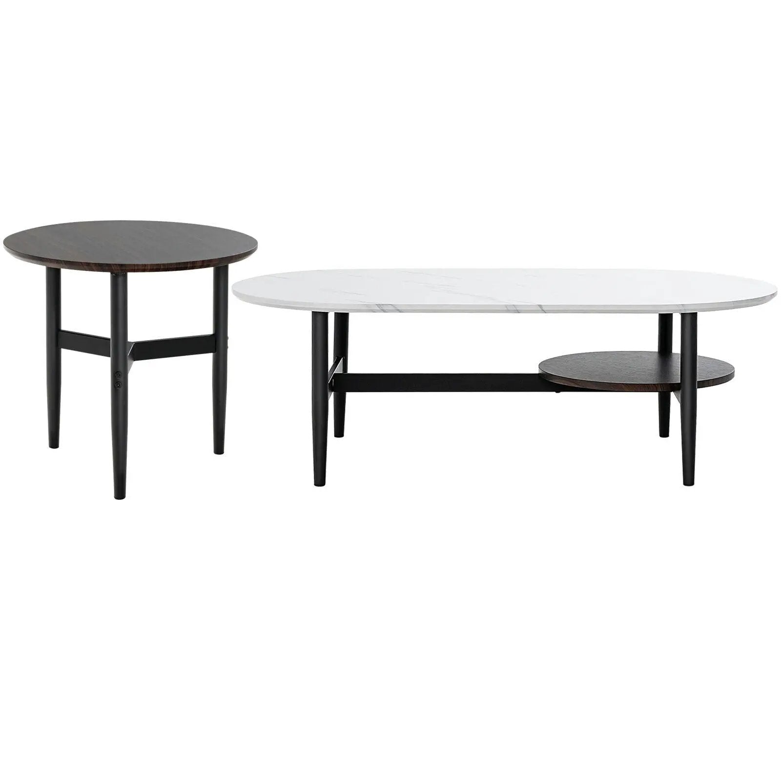 Set of 2 Modern Nesting Coffee Table with Extra Storage Shelf-White by DirectDeals