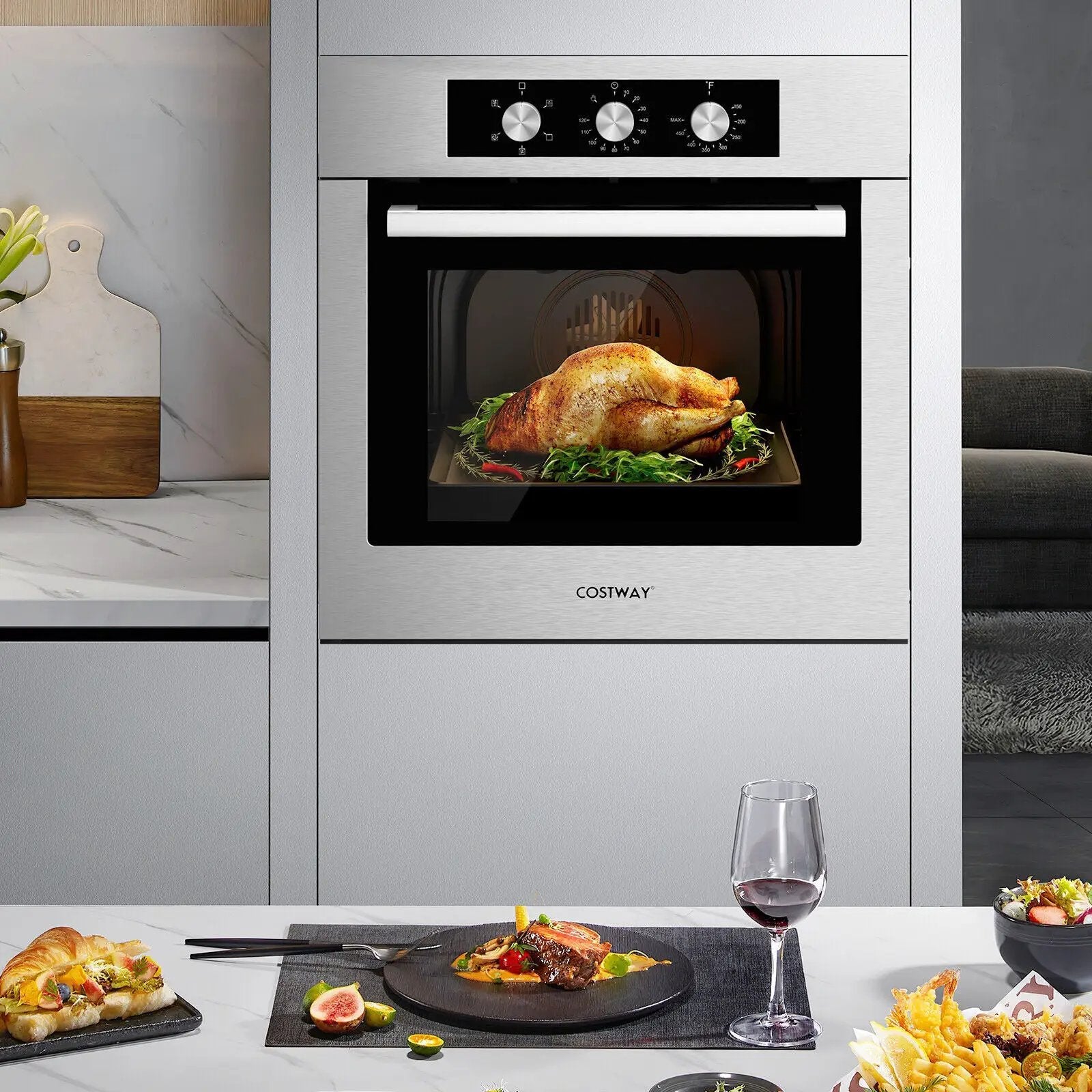 24 Inch Single Wall Oven 2.47Cu.ft with 5 Cooking Modes-Silver by DirectDeals