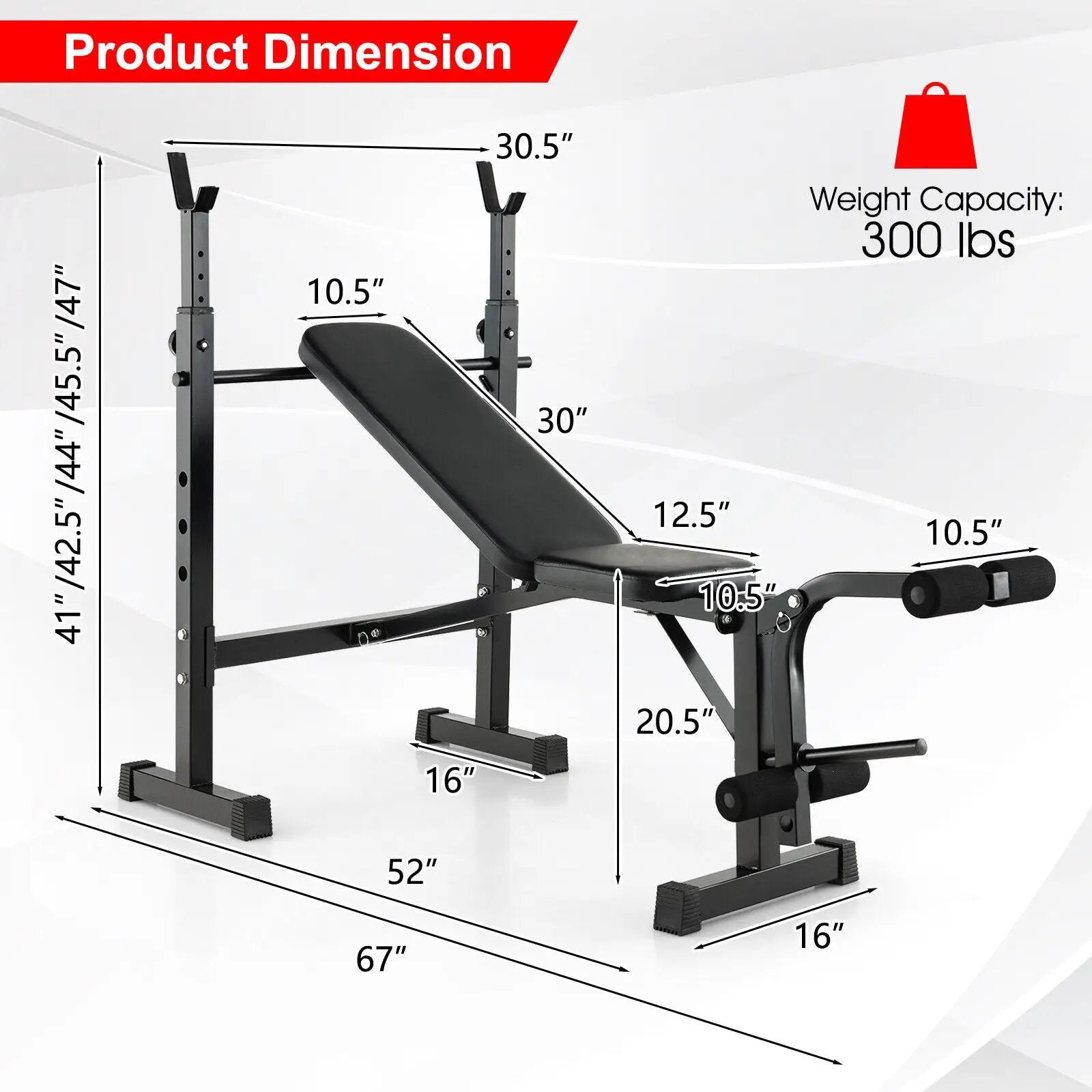 Adjustable Weight Bench and Barbell Rack Set with Weight Plate Post by DirectDeals