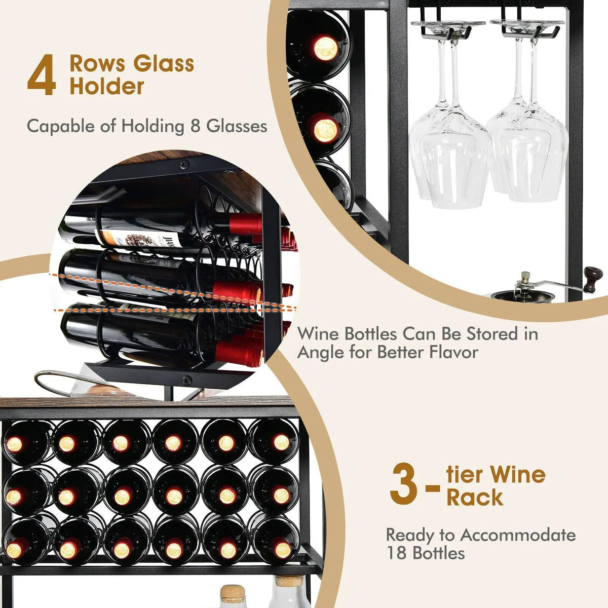 47 Inches Wine Rack Table with Glass Holder and Storage Shelves, photo 6 of 9