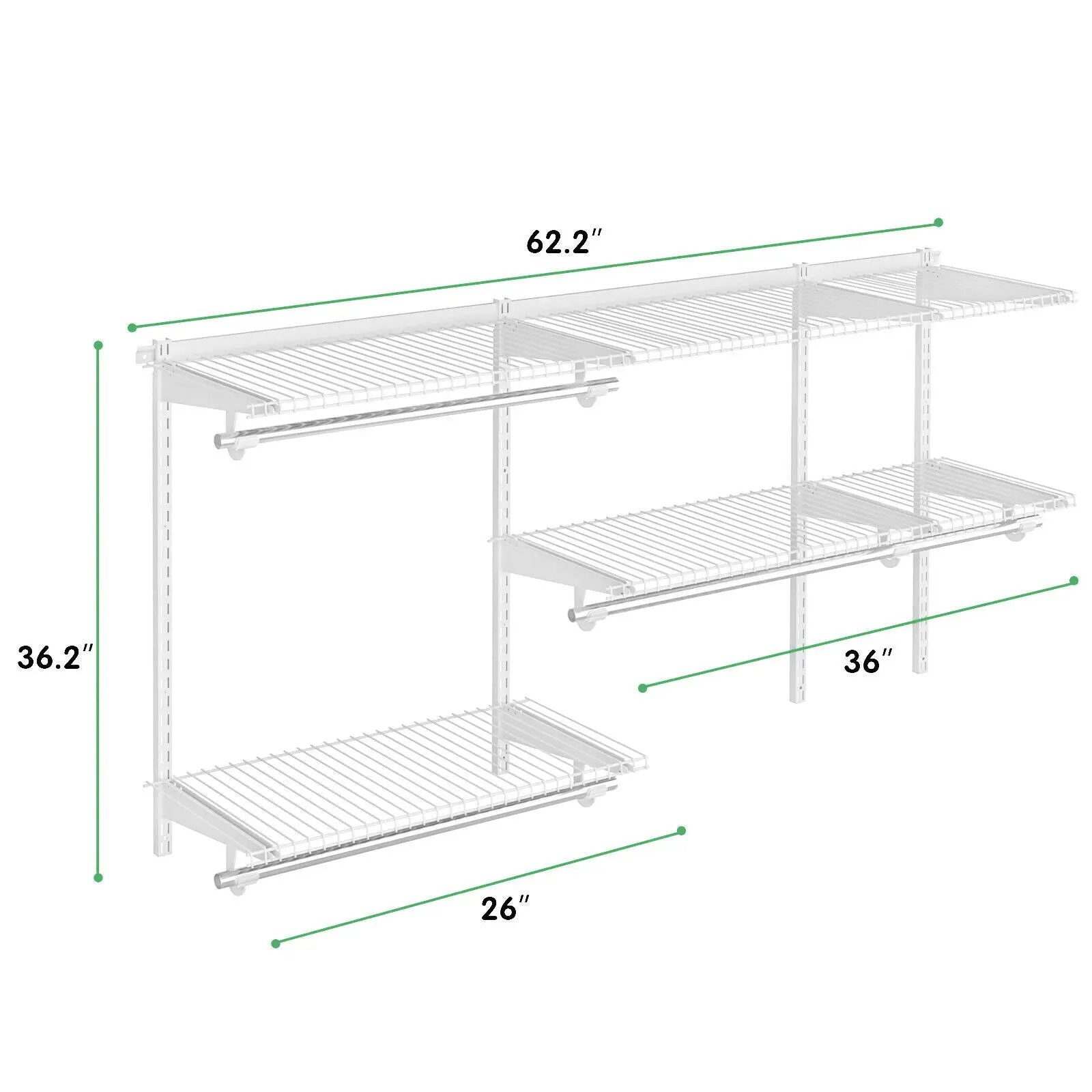 Custom Closet Organizer Kit 3 to 5 Feet Wall-Mounted Closet System with Hang Rod by DirectDeals
