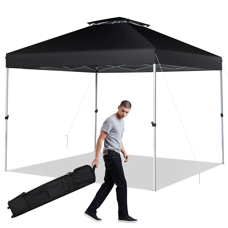 2-Tier 10 x 10 Feet Pop-up Canopy Tent with Wheeled Carry Bag-Black by DirectDeals