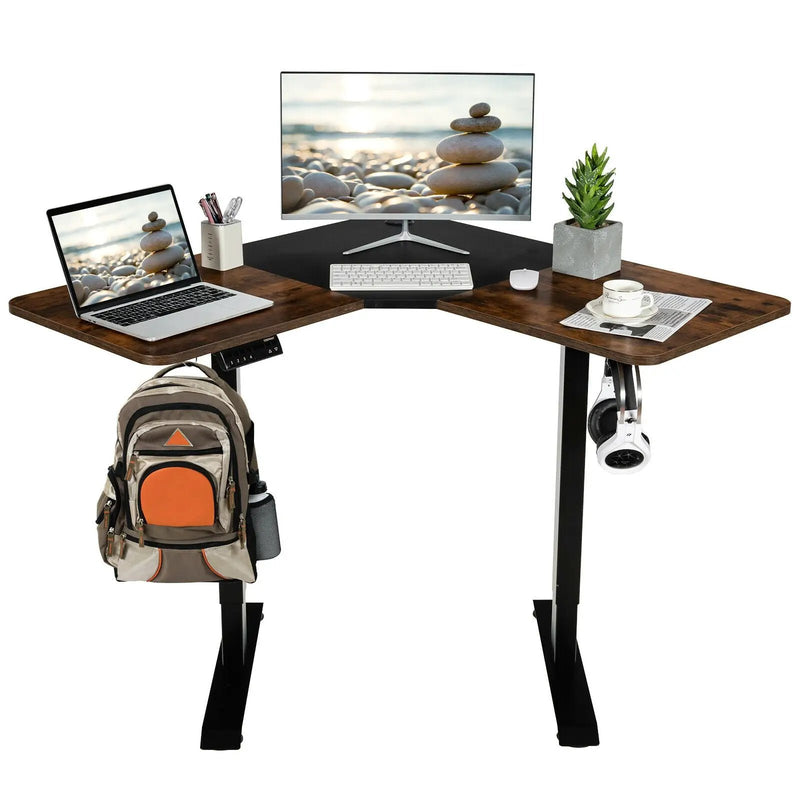 L-shaped Electric Standing Desk with 4 Memory Positions and LCD Display by DirectDeals