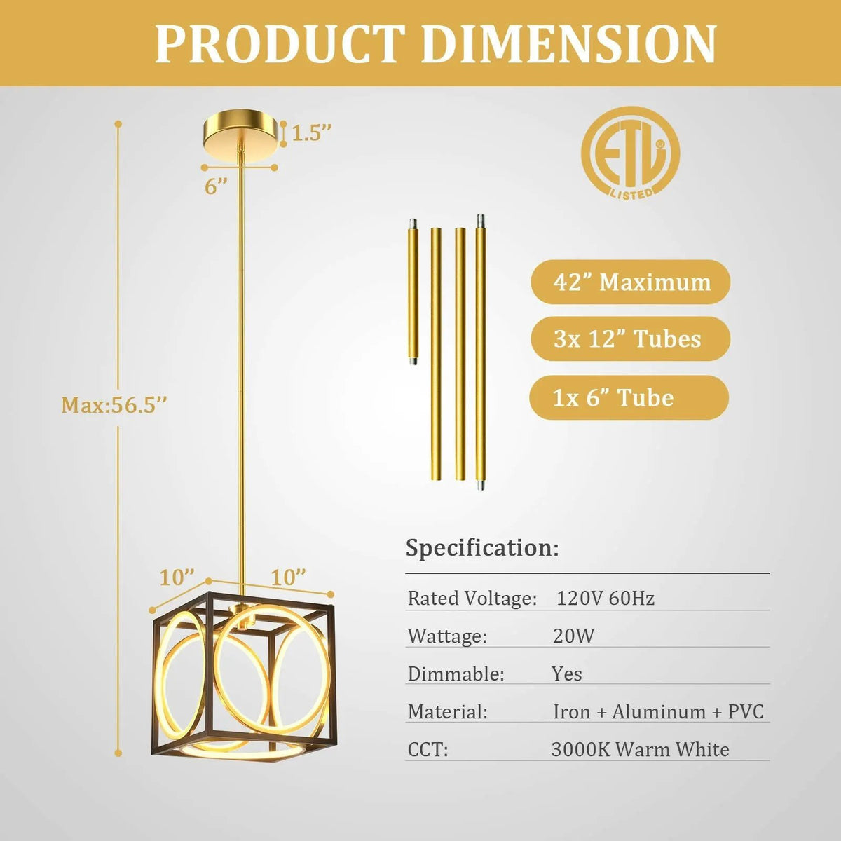 Modern LED Pendant Light with 42 Inches Adjustable Suspender, photo 5 of 9