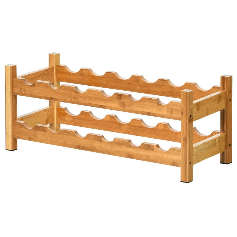 2-Tier 12 Bottles Bamboo Storage Shelf Wine Rack by DirectDeals