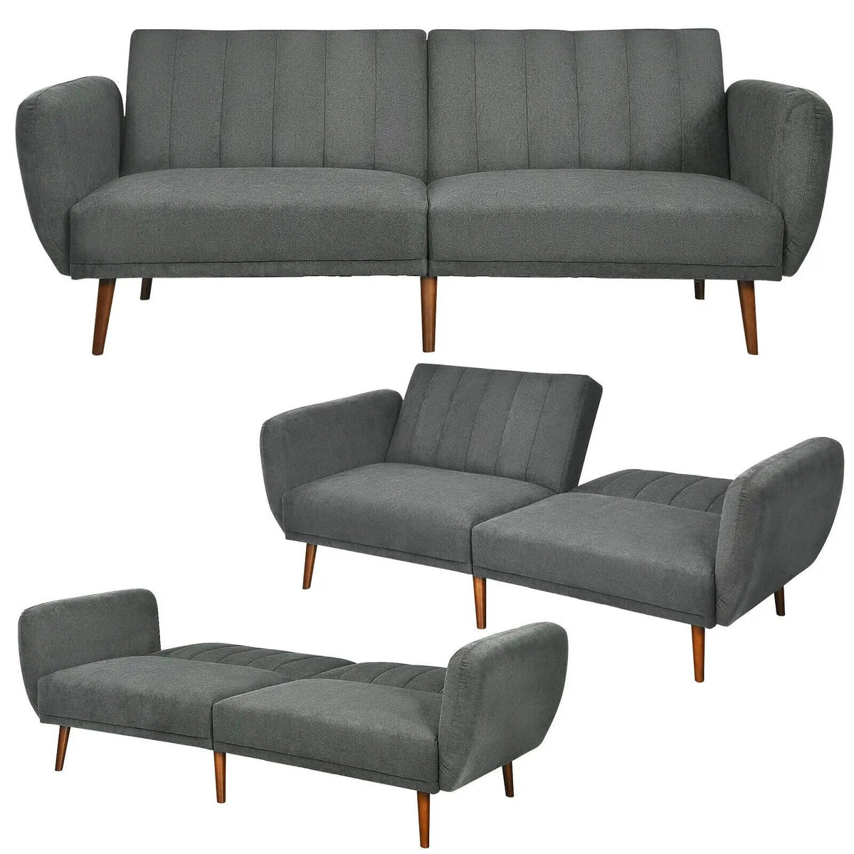 Convertible Futon Sofa Bed Adjustable Couch Sleeper with Wood Legs, photo 8 of 10