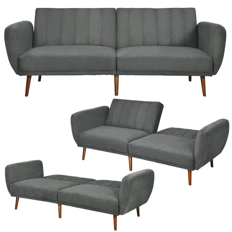 Convertible Futon Sofa Bed Adjustable Couch Sleeper with Wood Legs by DirectDeals