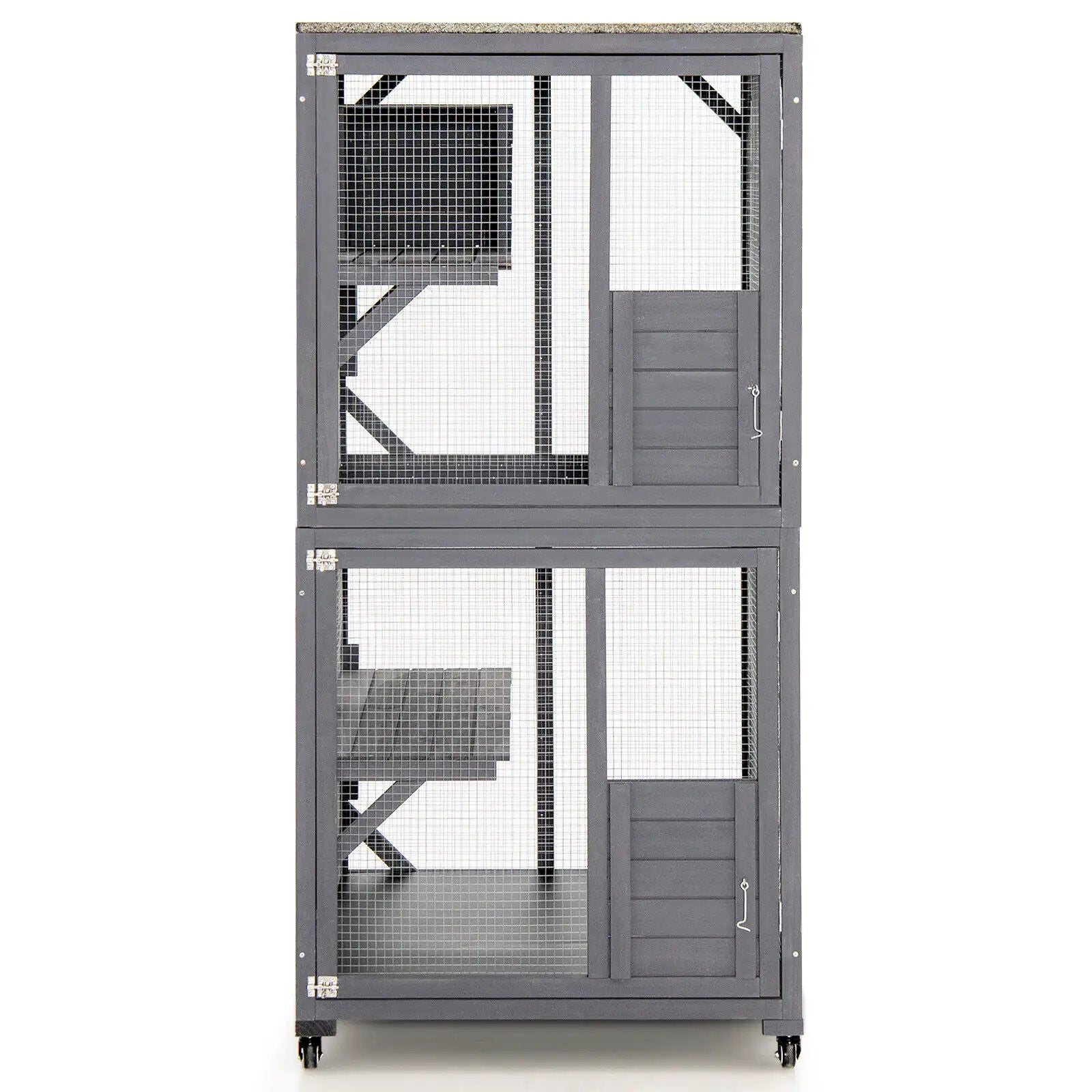 Outdoor Cat House Enclosures on Wheels Kitten Cages with Resting Box-Gray by DirectDeals